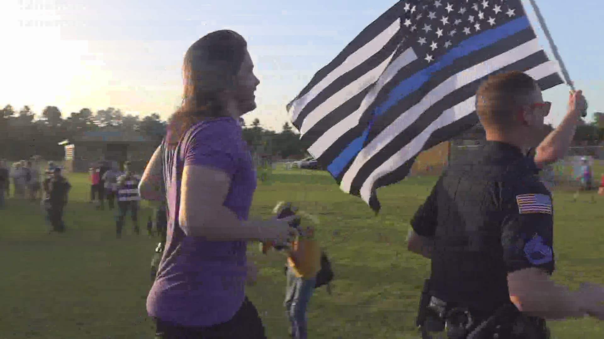 Officer Yarbrough Powell's husband joined about a dozen officers in running a mile to honor her life and memory