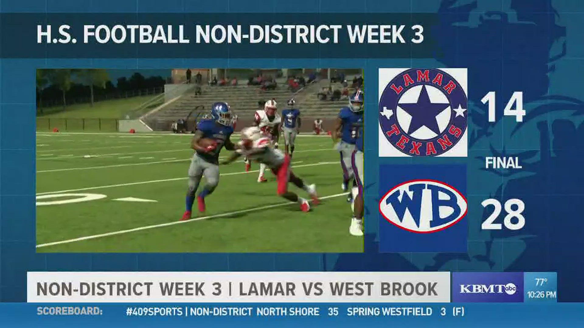 WEEK 3: West Brook wins at homecoming against Lamar 28 - 14
