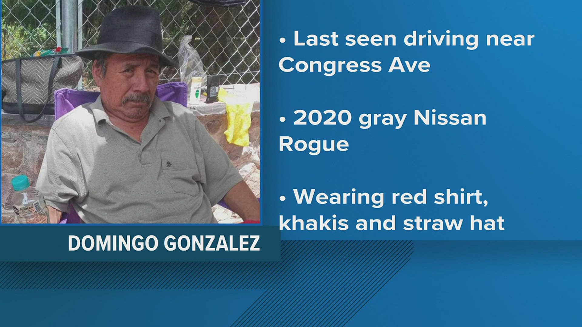 Domingo Trejo Gonzalez, 66, was last seen Monday, August 21, 2023 around 5:30 p.m. wearing a plaid or striped shirt, khaki pants and a straw hat.