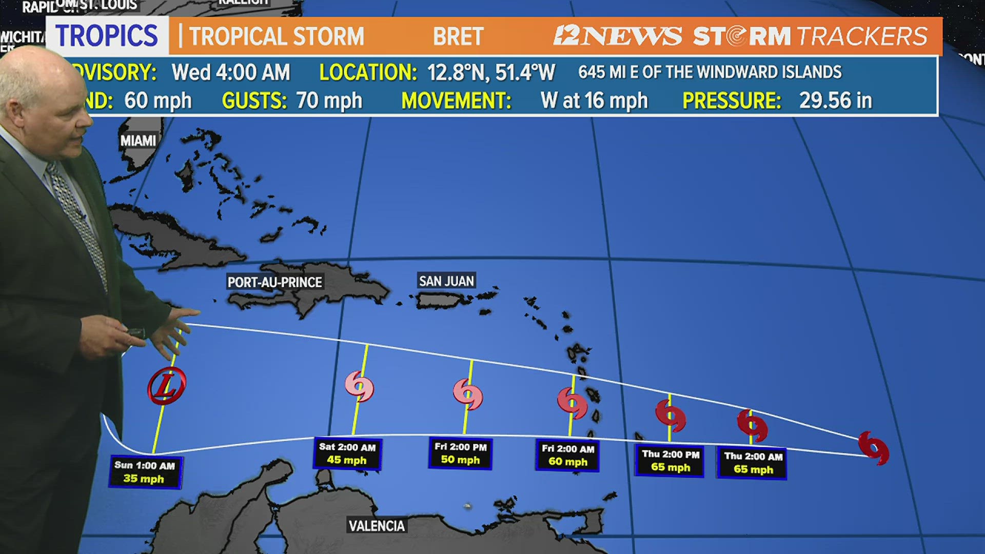 Meteorologist Jeff Gerber says he expects the system to fall apart before it can enter the Gulf of Mexico.