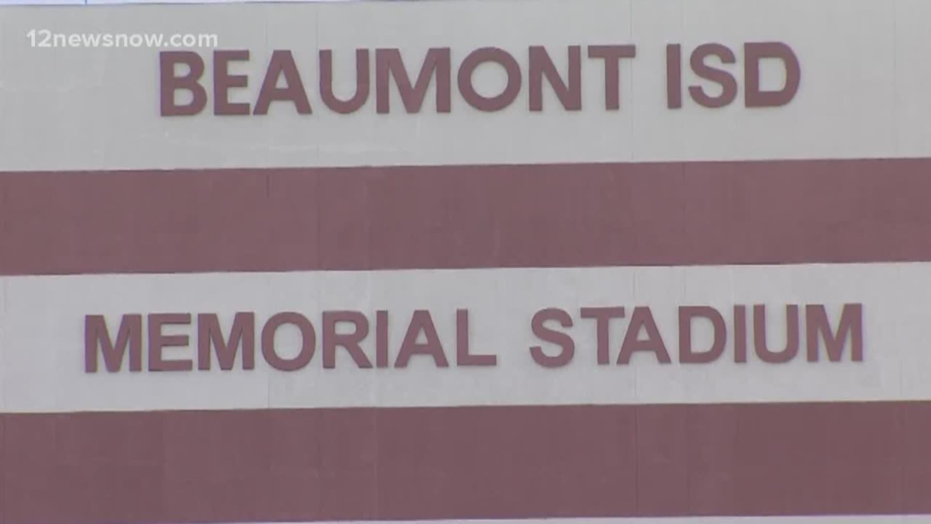The signage at the recently renamed Beaumont ISD stadium have been changed to reflect the new name, Beaumont ISD Memorial Stadium.
