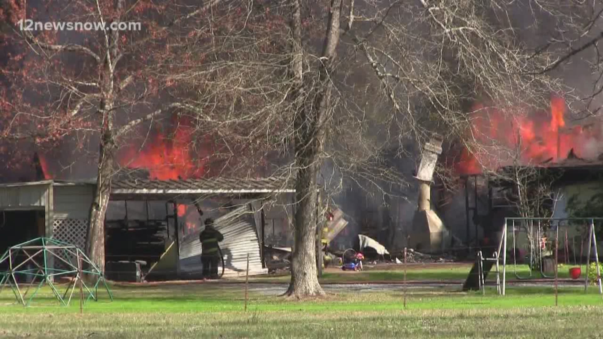 Orange County firefighters responded to a house fire in Pine Forest, just north of Vidor, earlier in the afternoon on Friday. The house appears to be a total loss.