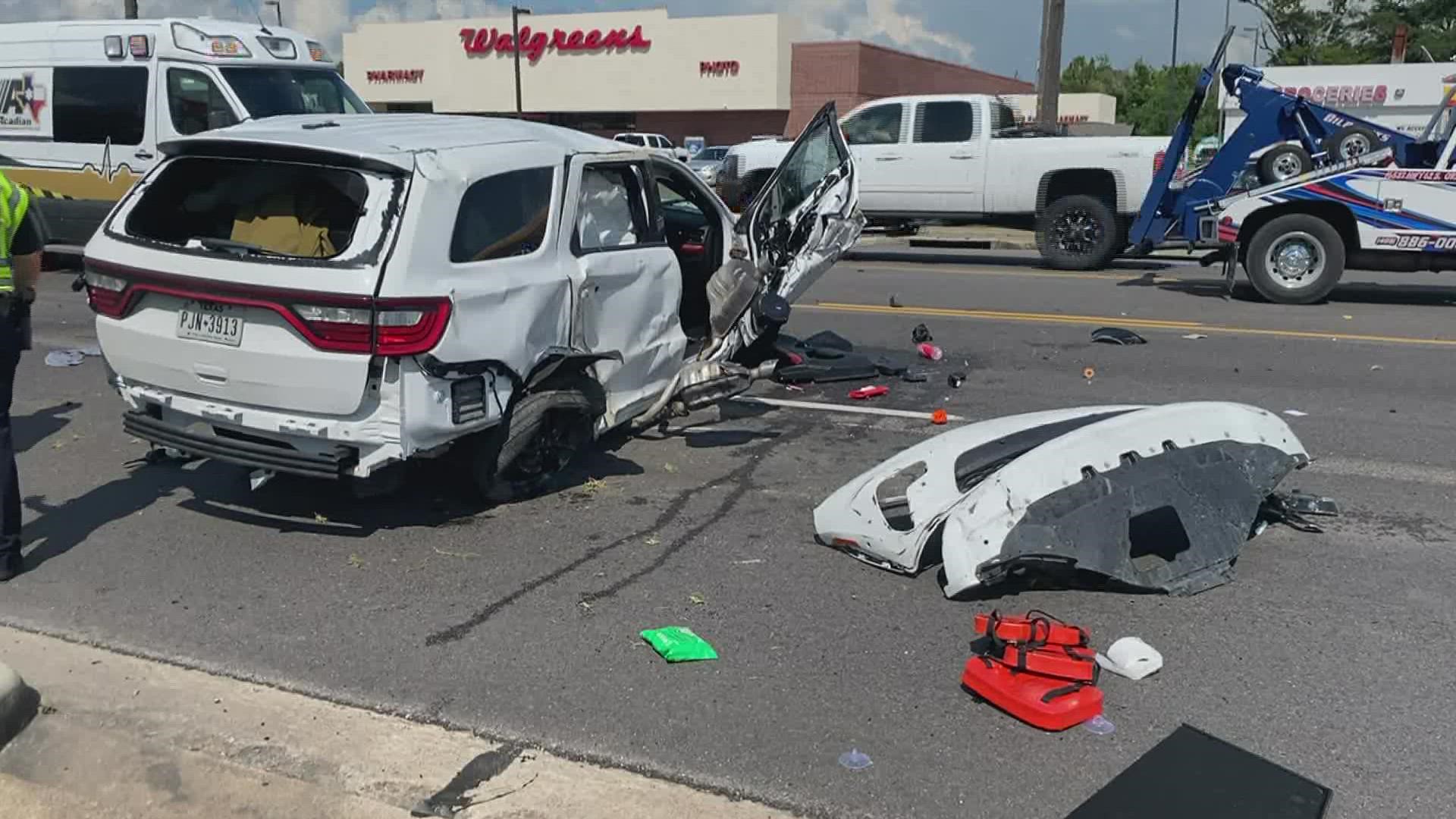 A witness told 12News crew on scene that a Chevrolet Impala pulled out of a turning lane and hit a Dodge Durango. The Durango flipped as a result of the collision.