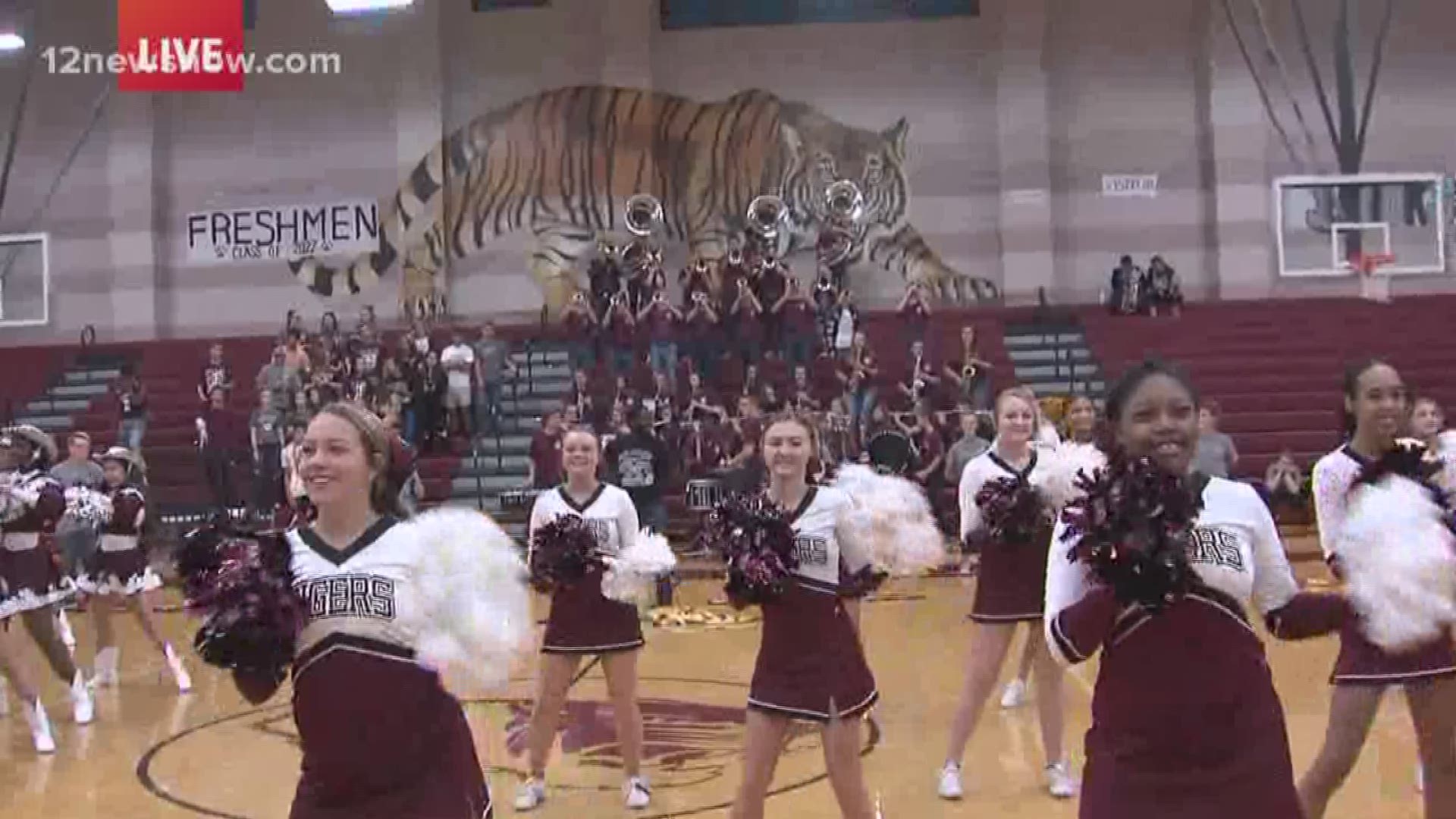 12News reporter Rachel Keller visits Silsbee High School for their morning pep rally to help pump them up for homecoming. 