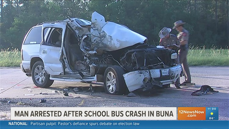 Buna man runs away after SUV hits rear of school bus in Buna Wednesday morning