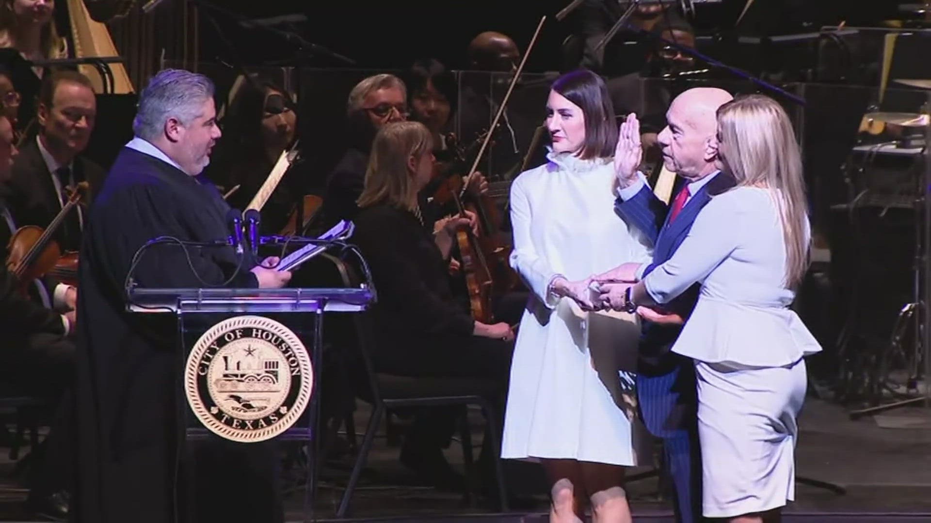 Mayor John Whitmire originally took the oath of office in a private ceremony early Monday with family and friends in attendance.