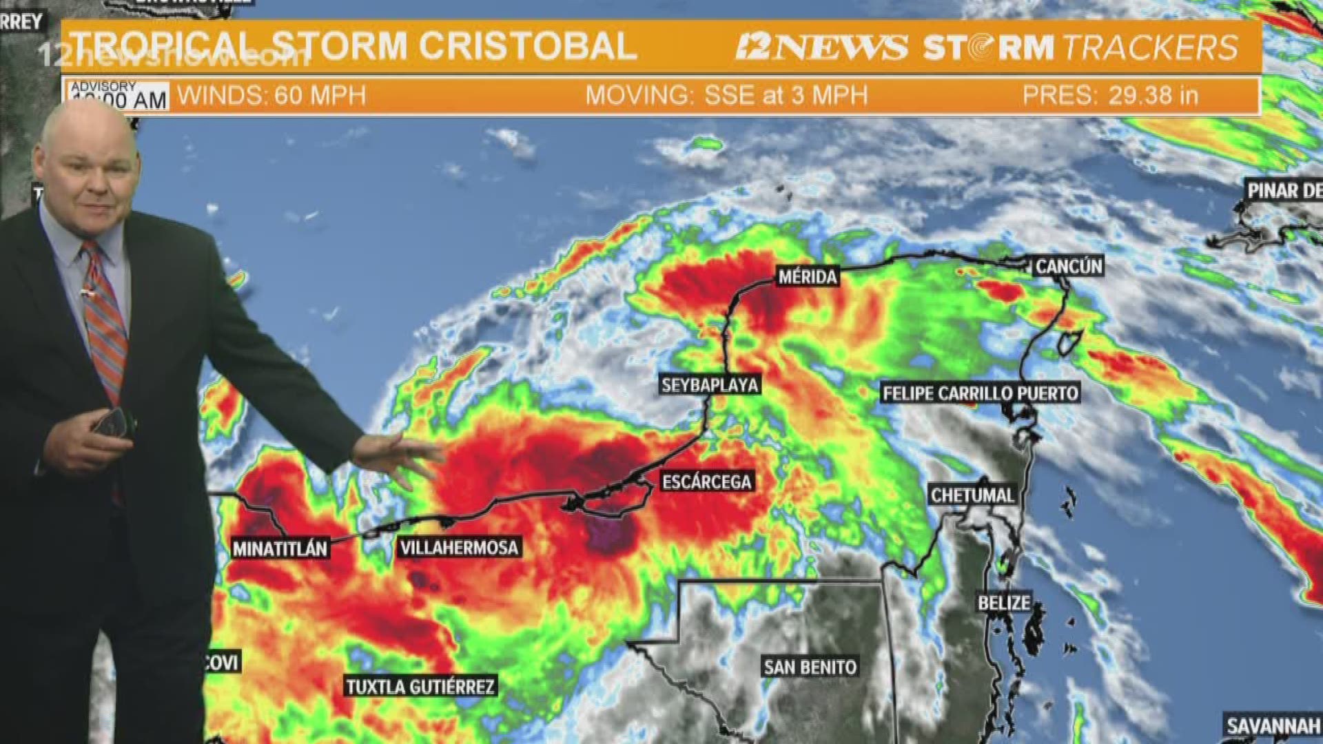 Tropical Storm Cristobal continues to move inland after making landfall in eastern Mexico and earlier today according to the 1 p.m. Wednesday advisory from the NWS.