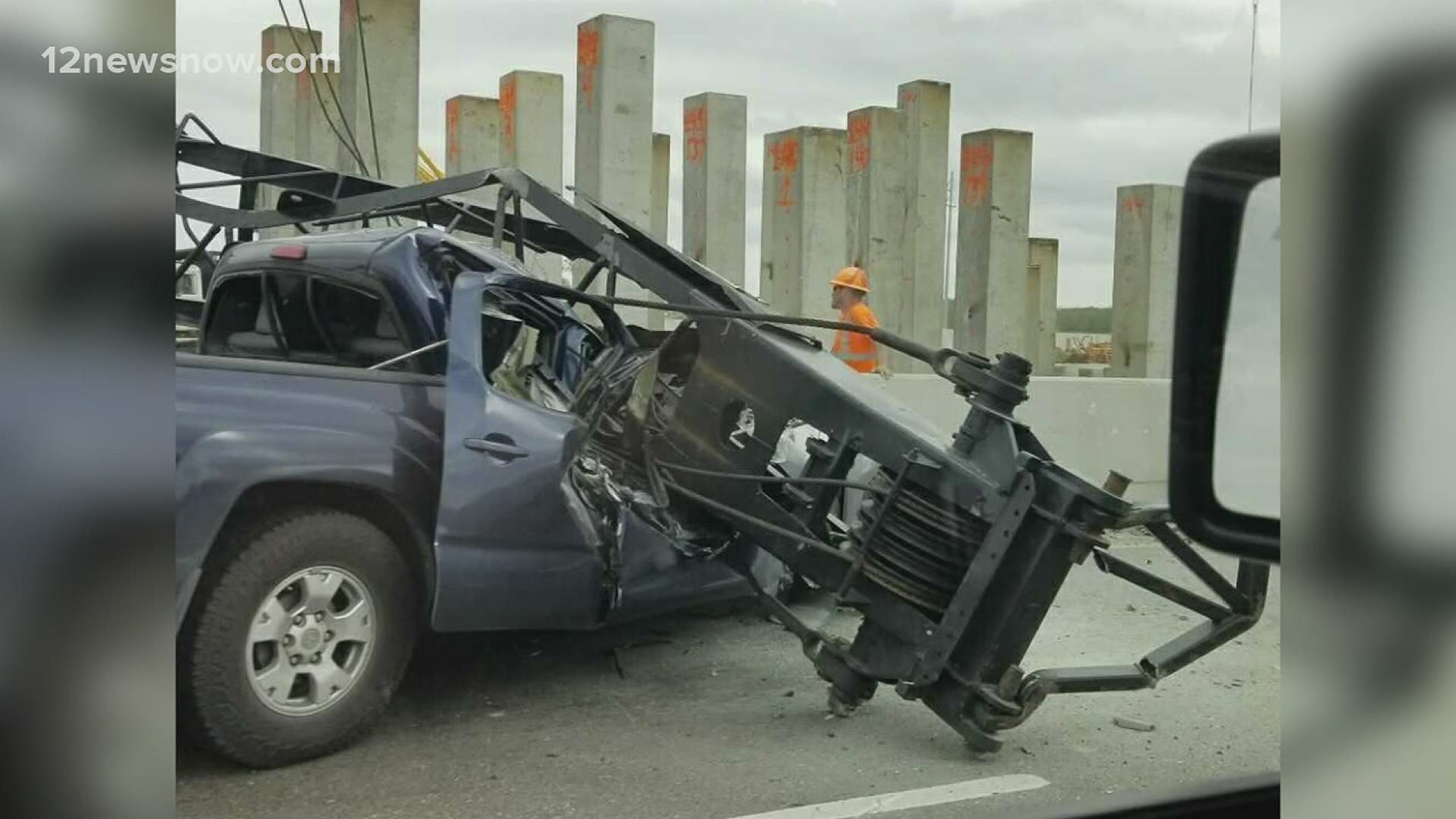 Two Friendswood men were killed following a crane accident that dropped the boom of a crane onto the pickup they were in as it traveled along Interstate 10.