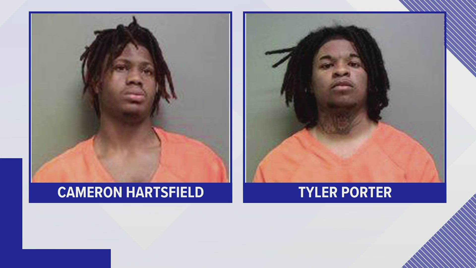 Cameron Hartsfield and Tyler Porter are charged five counts of engaging in organized criminal activity and one count of aggravated assault with a deadly weapon.