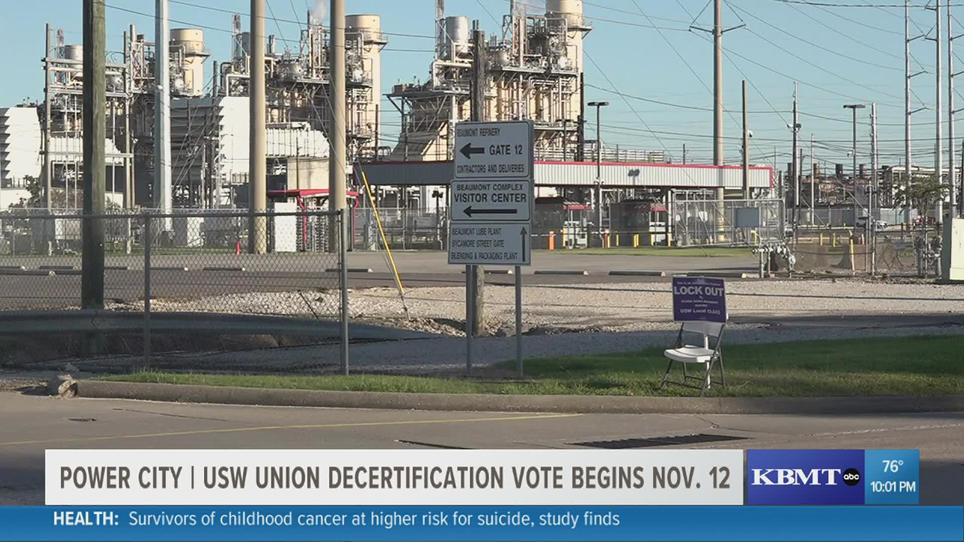 Members of the United Steel Workers union who have been locked of ExxonMobil's Beaumont refinery will vote in early November on whether to decertify the union.