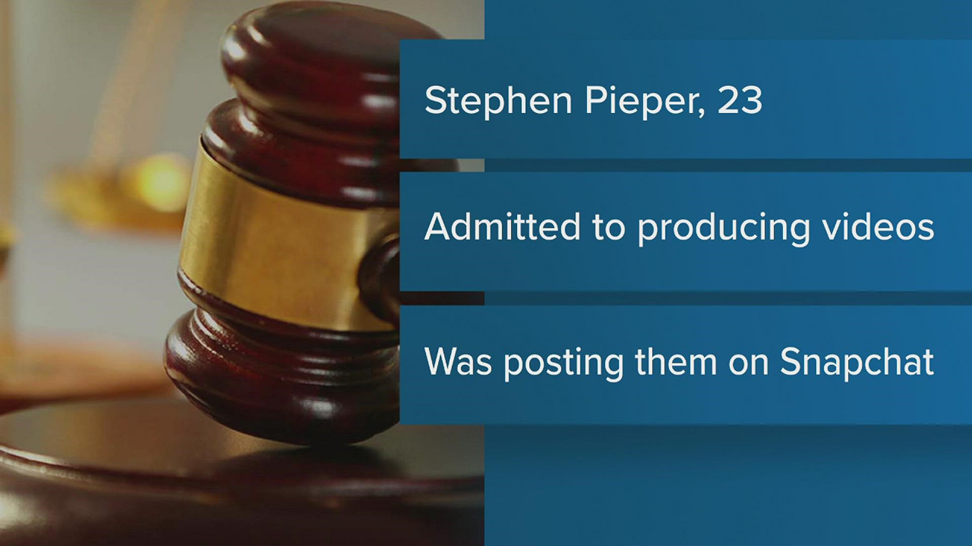 Stephen John Pieper, 26, used his phone to record minors engaging in sexually explicit conduct and would post the videos on Snapchat.