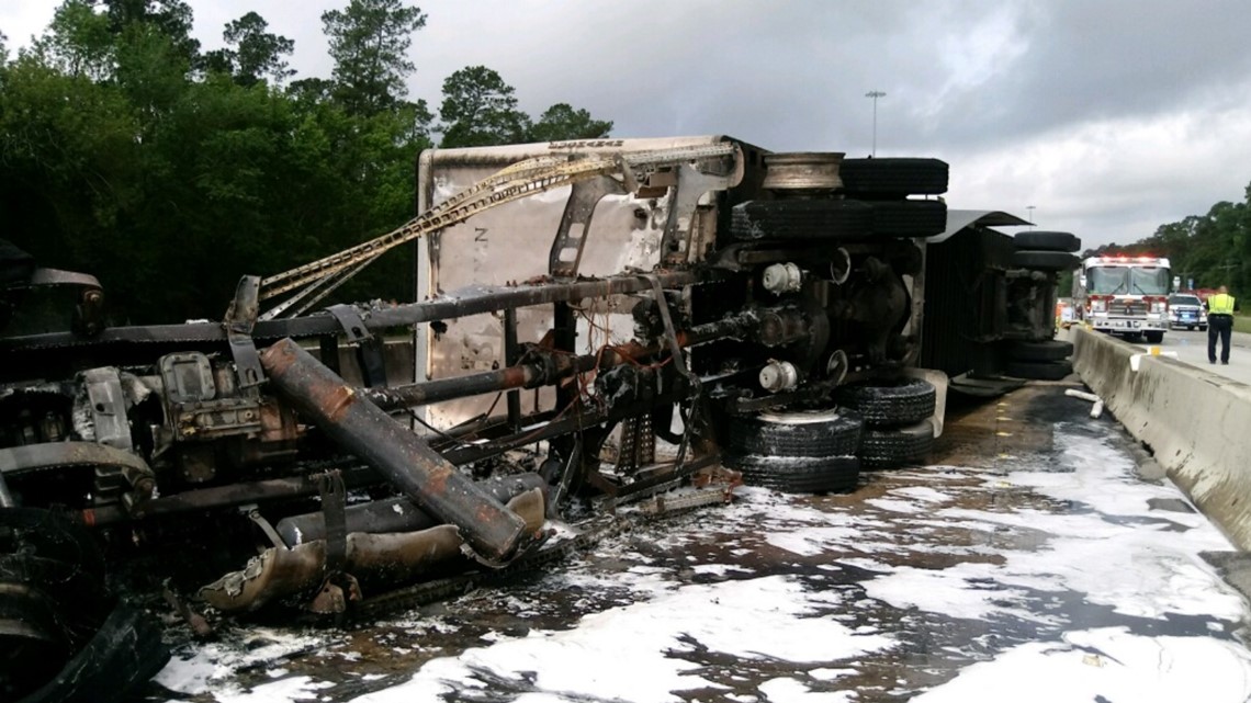 I-10 reopens in Orange County after semi overturns, bursts into flames ...