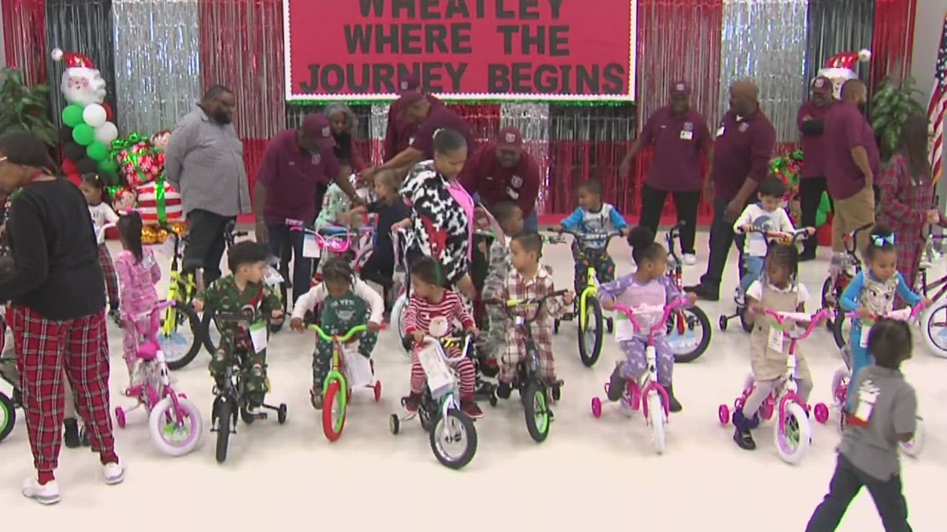 Thirty Wheatley elementary students received the bikes. The Royalist Social and Civic club has been doing the bike giveaway for eight years.