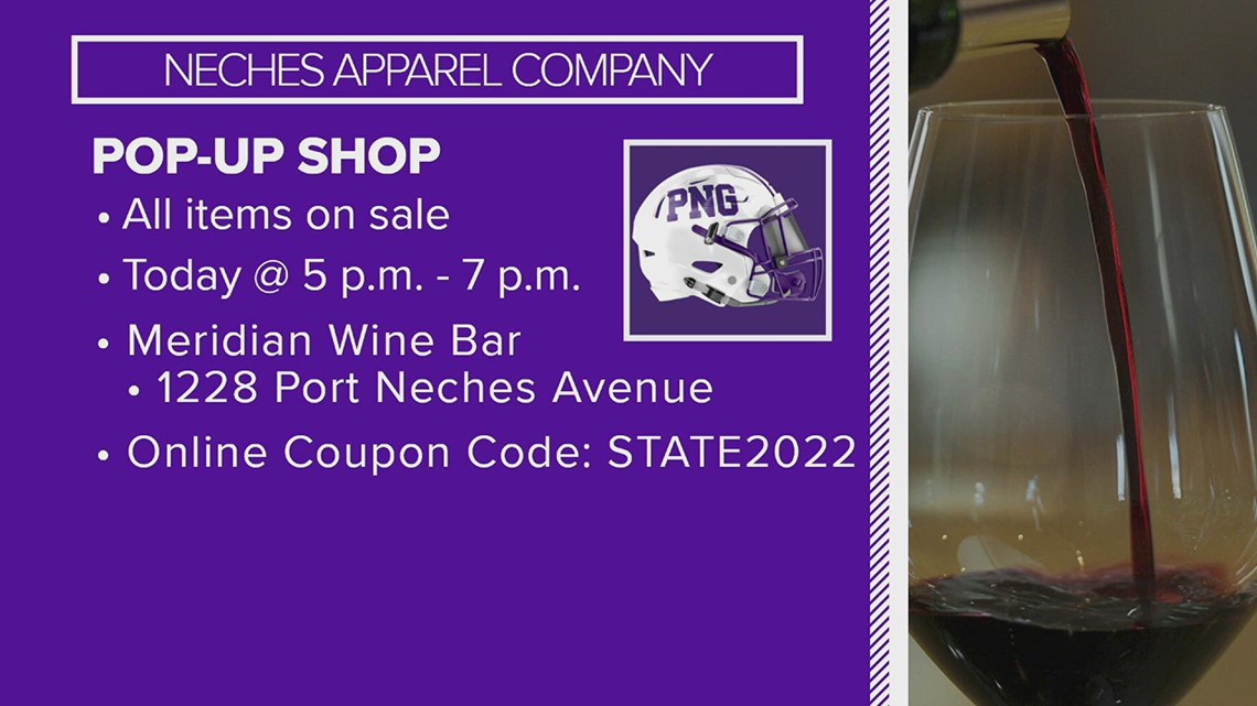 Neches Apparel Company selling PNG merch at Meridian Wine Bar ahead of