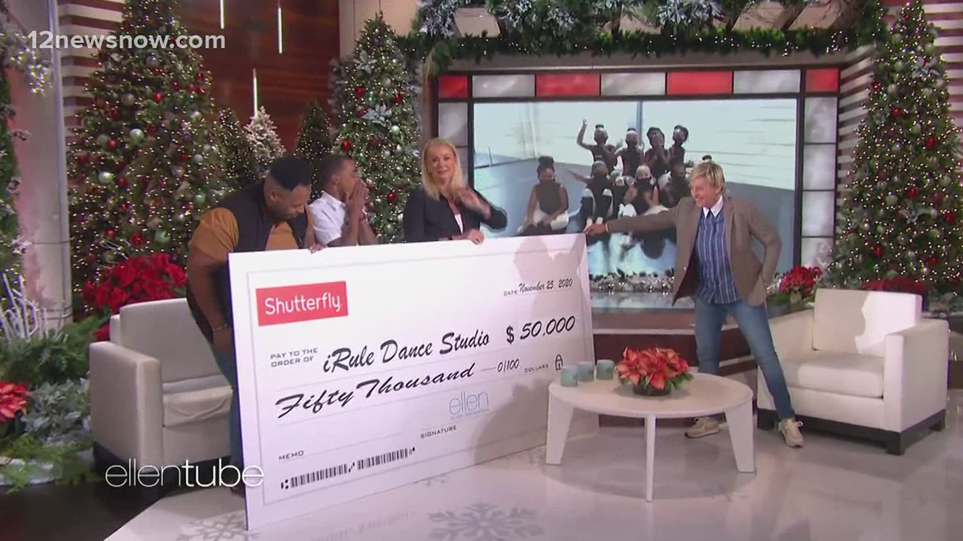 iRule Dance Studio received a $50,000 check from Ellen DeGeneres and Shutterfly