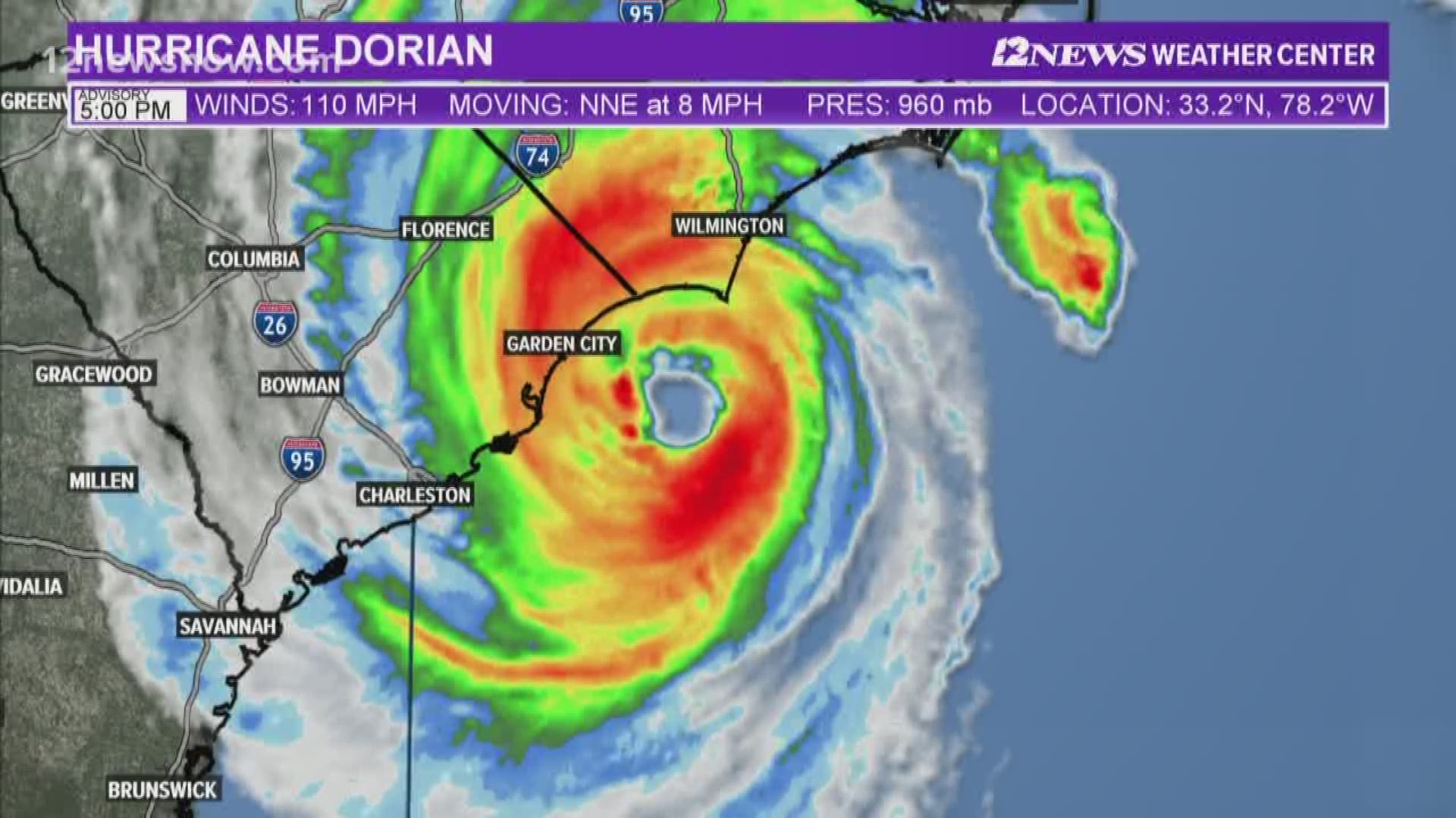 Hurricane Dorian is moving along the east coast of the U.S., causing some hazardous conditions for the coast of the Carolinas.