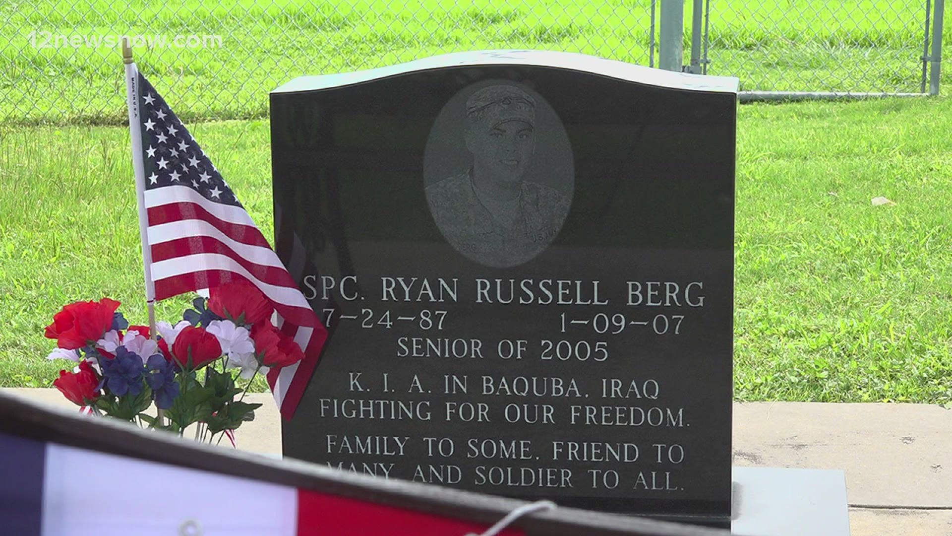 The bench honors former Sabine Pass graduate and Army Specialist Ryan Berg who lost his life while serving in Iraq in 2007.
