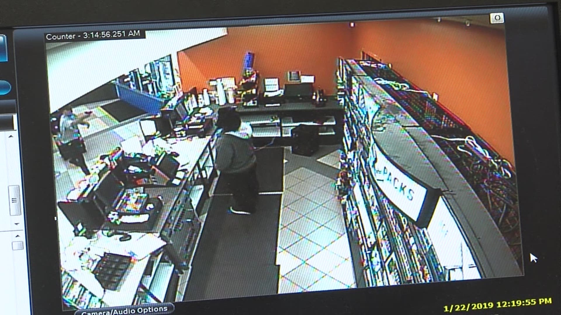 Surveillance video shows armed robbery at Exxpress Mart on Cardinal Drive Monday morning