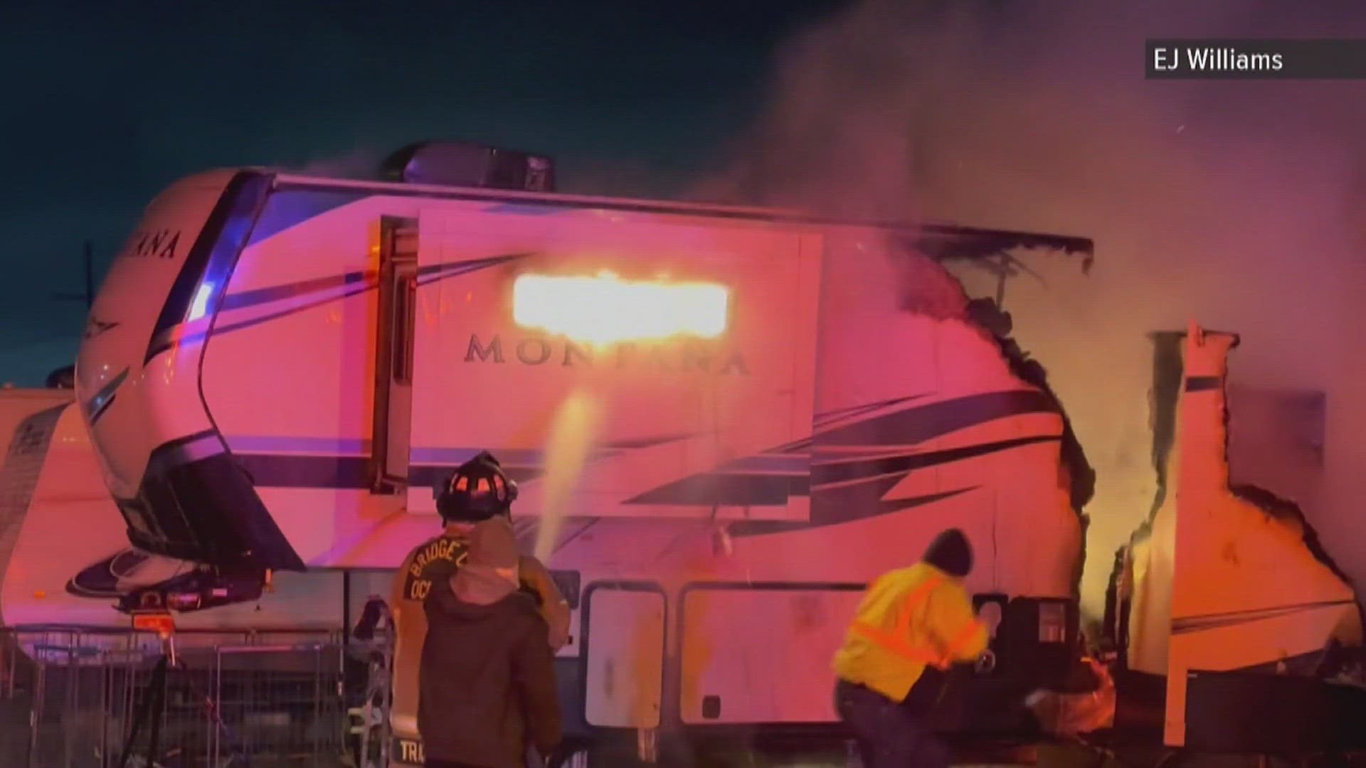 Firefighters believe the fire, which totally destroyed the trailer, was started by an "electric fireplace heater."