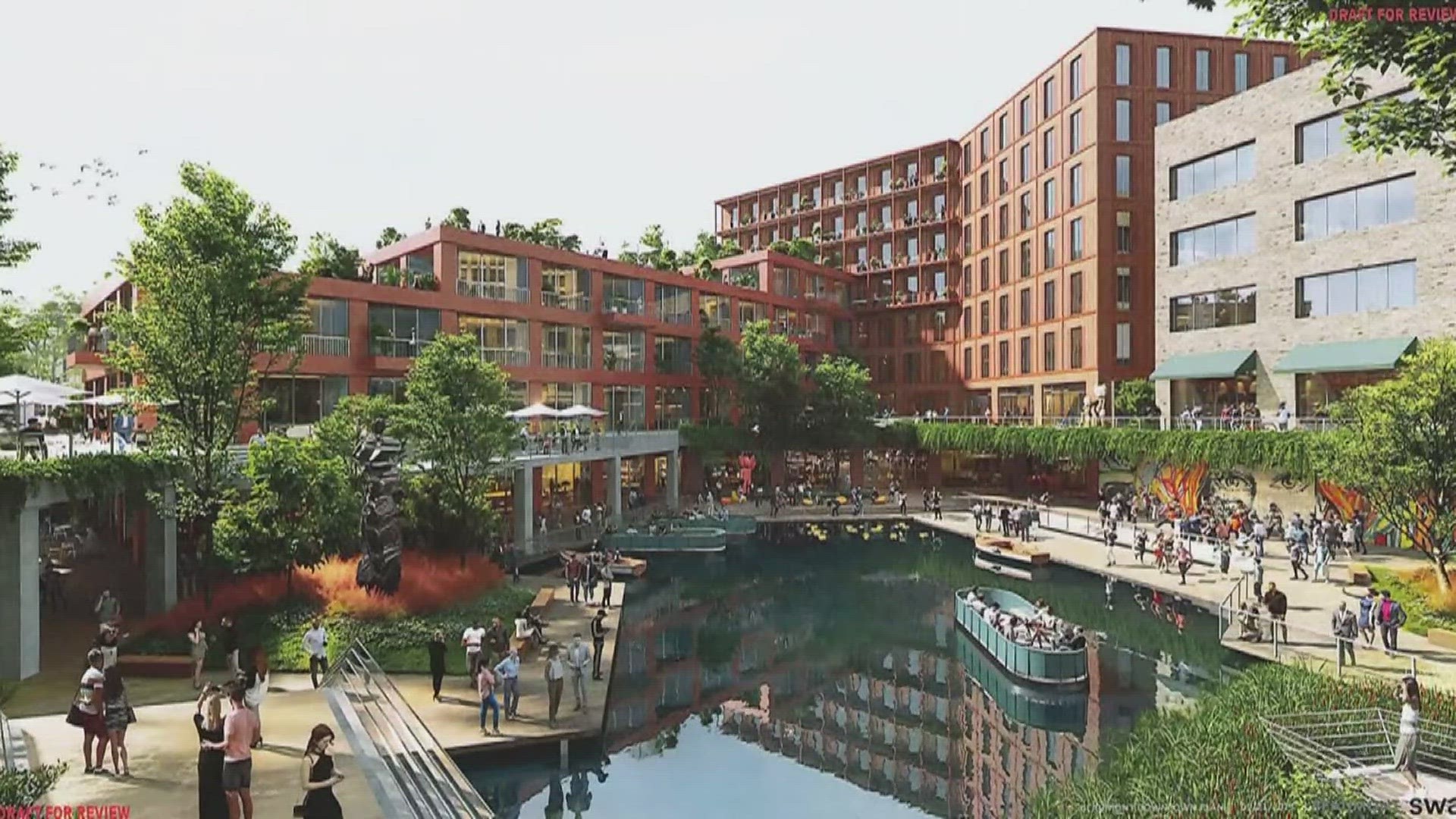 12News has obtained draft renderings of the proposed plans that show a modern bustling river-walk area.