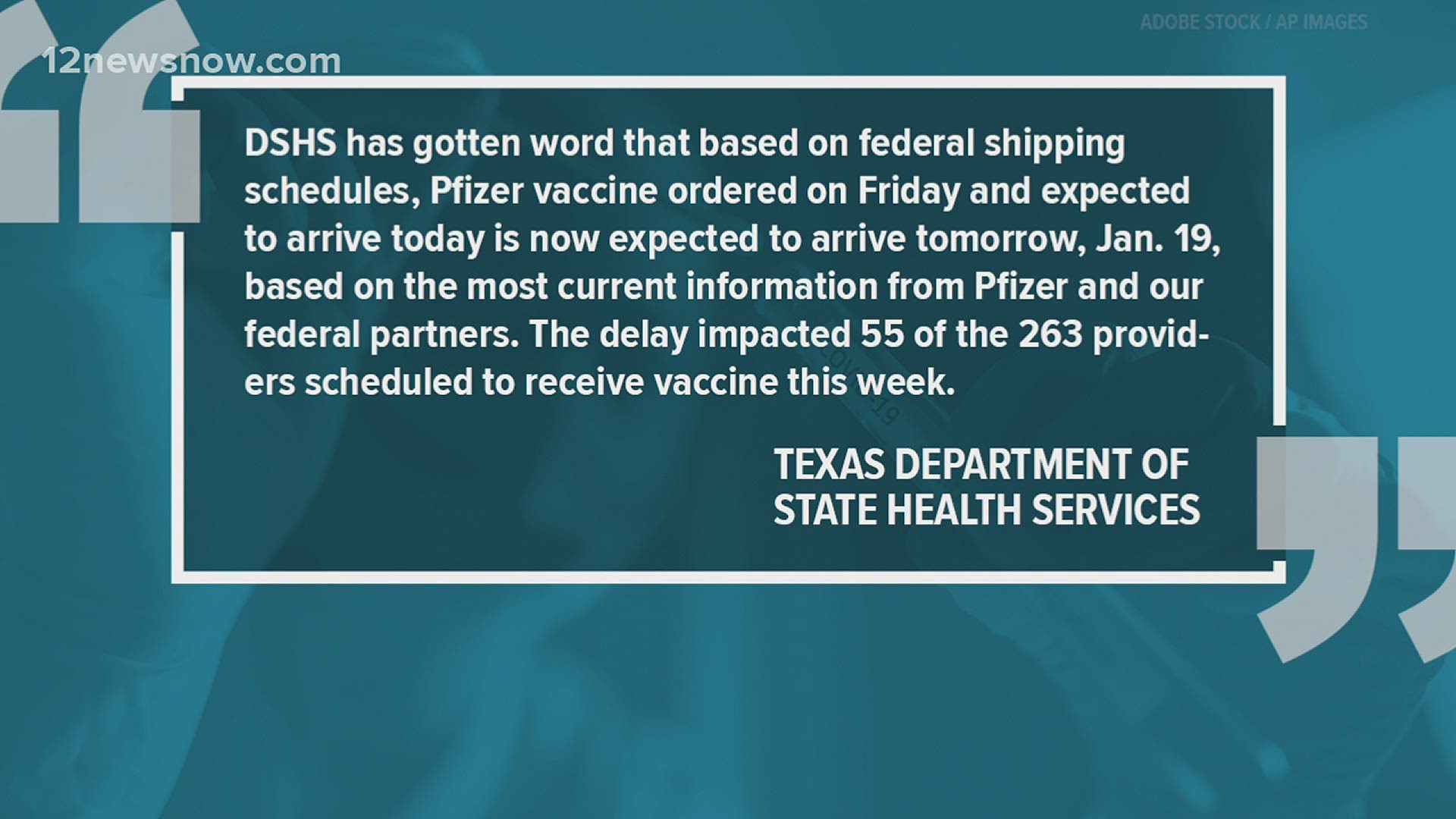 The delay impacted 55 of the 263 providers scheduled to receive the vaccine this week.
