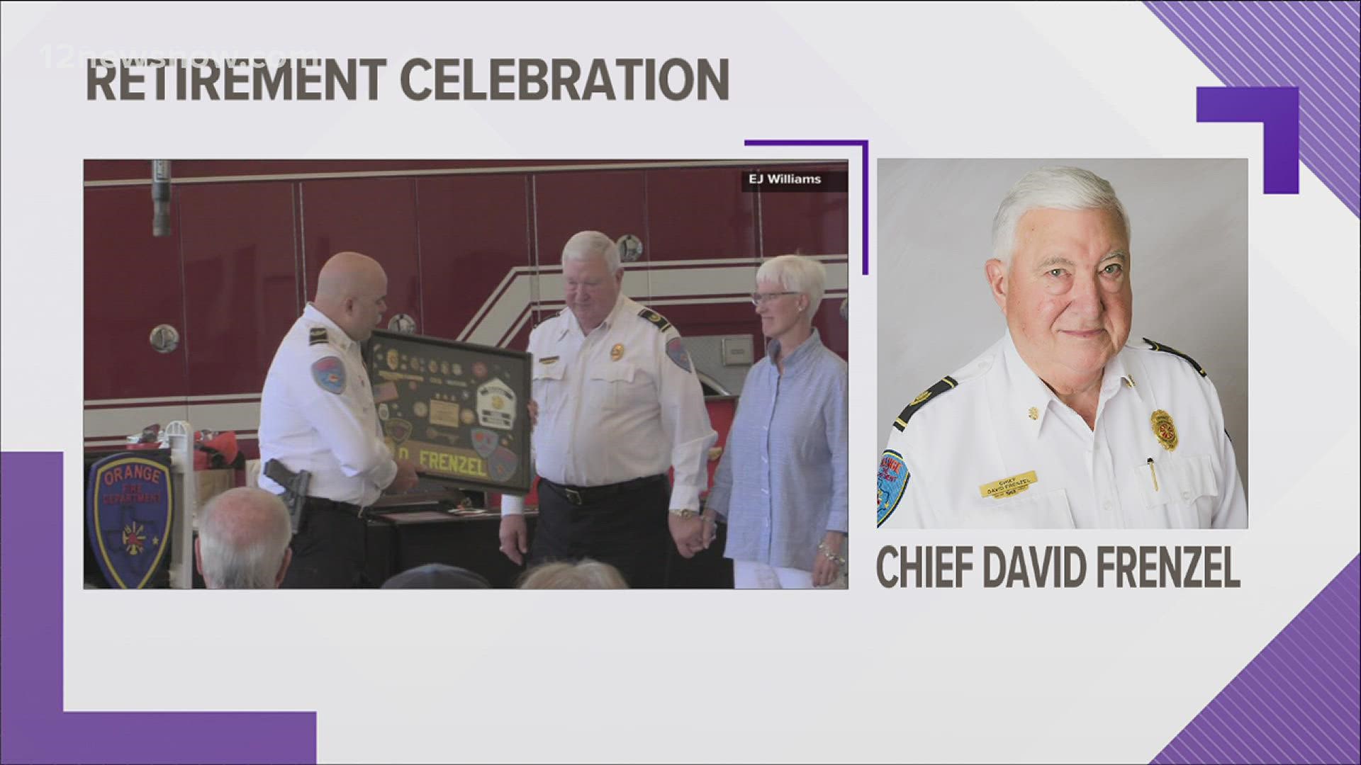 Chief David Frenzel is set to work his last day on April 19, but the celebration was held Friday at the Central Fire Station in Orange.