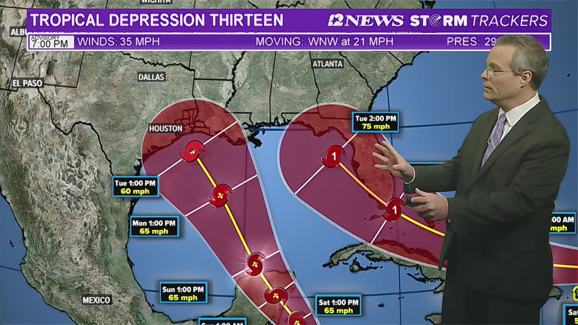 A feat not equaled since 1959...two named storms are possible in the Gulf of Mexico early next week.  And one places SE Texas within the cone of uncertainty.