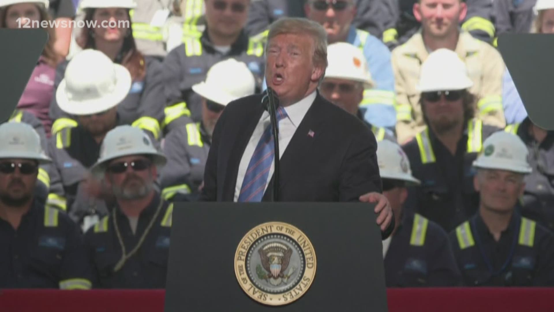 During his speech, President Trump notes 150,000 energy jobs created last year, which makes for the lowest unemployment overall in 51 years.