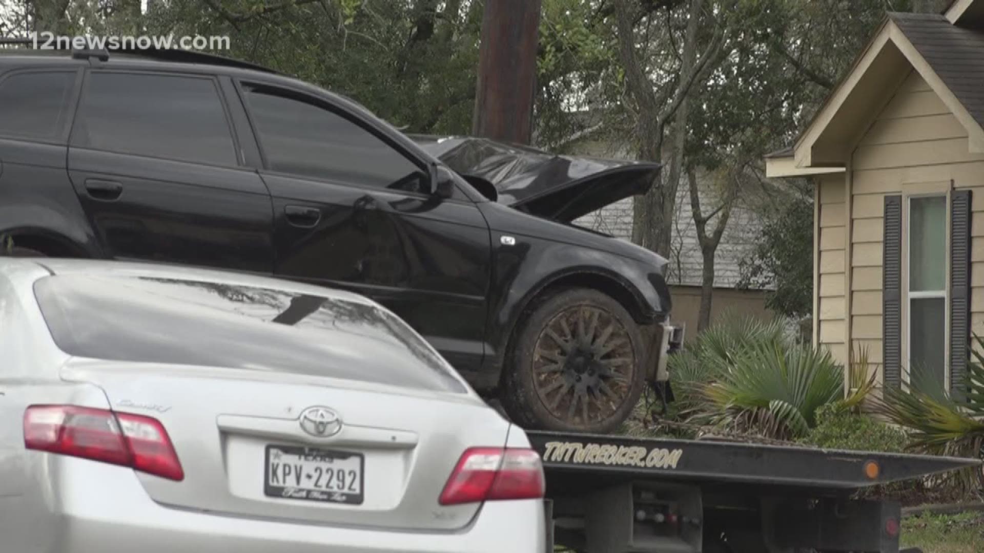 The suspect was leading police on a chase when he crashed into the home around 3 p.m.