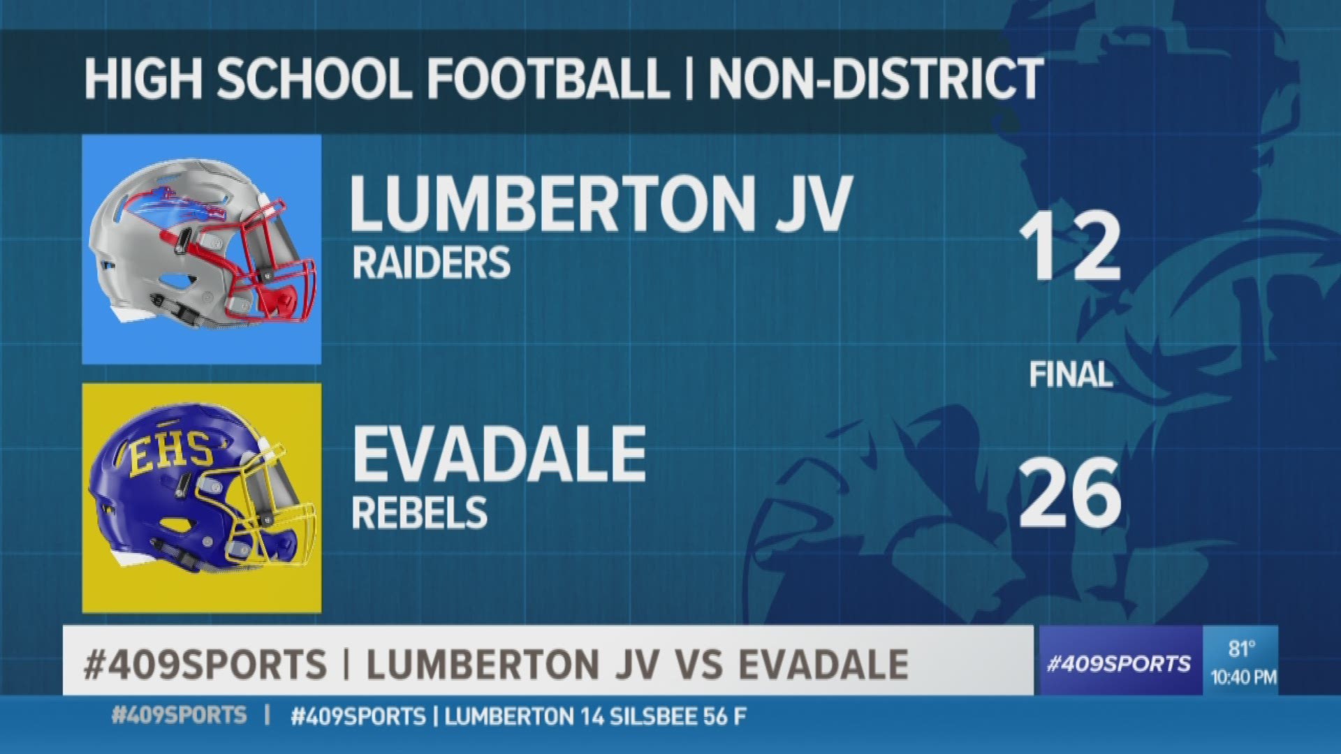 Evadale High School Rebels get 26 12 win over Lumberton JV
