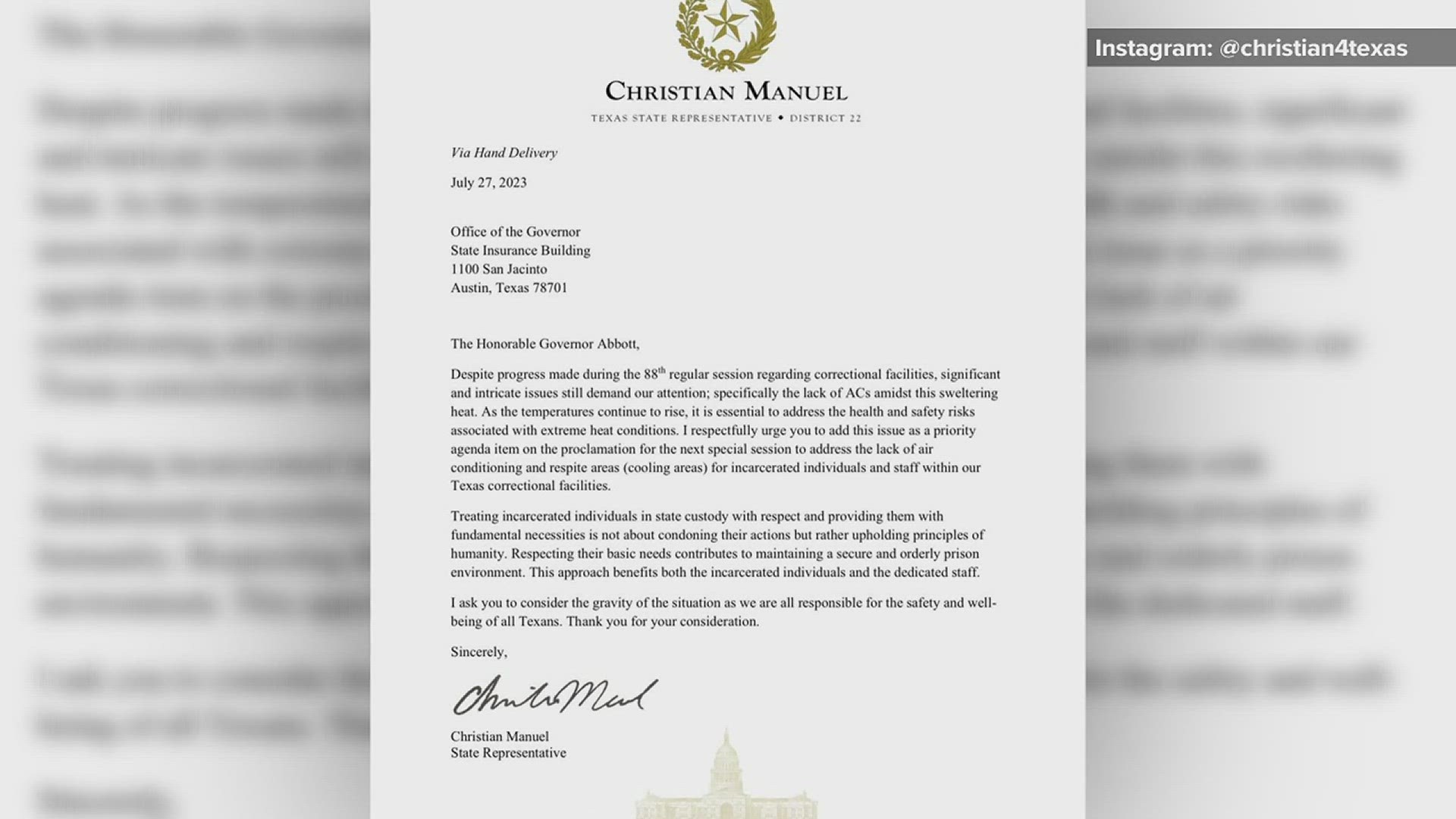 Rep. Manuel along with 28 Democrat representatives are urging Governor Abbott to make the issue a priority agenda item.
