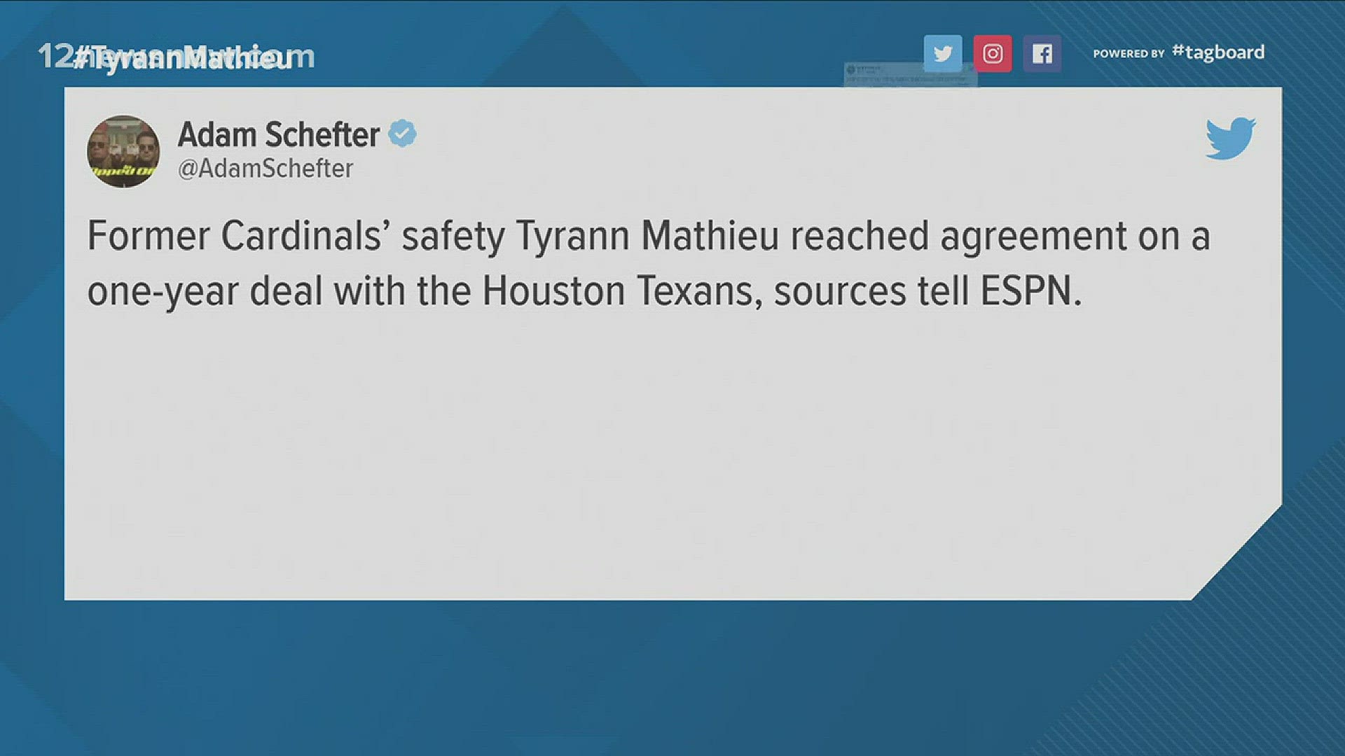Texans Sign Tyrann Mathieu to one-year deal.