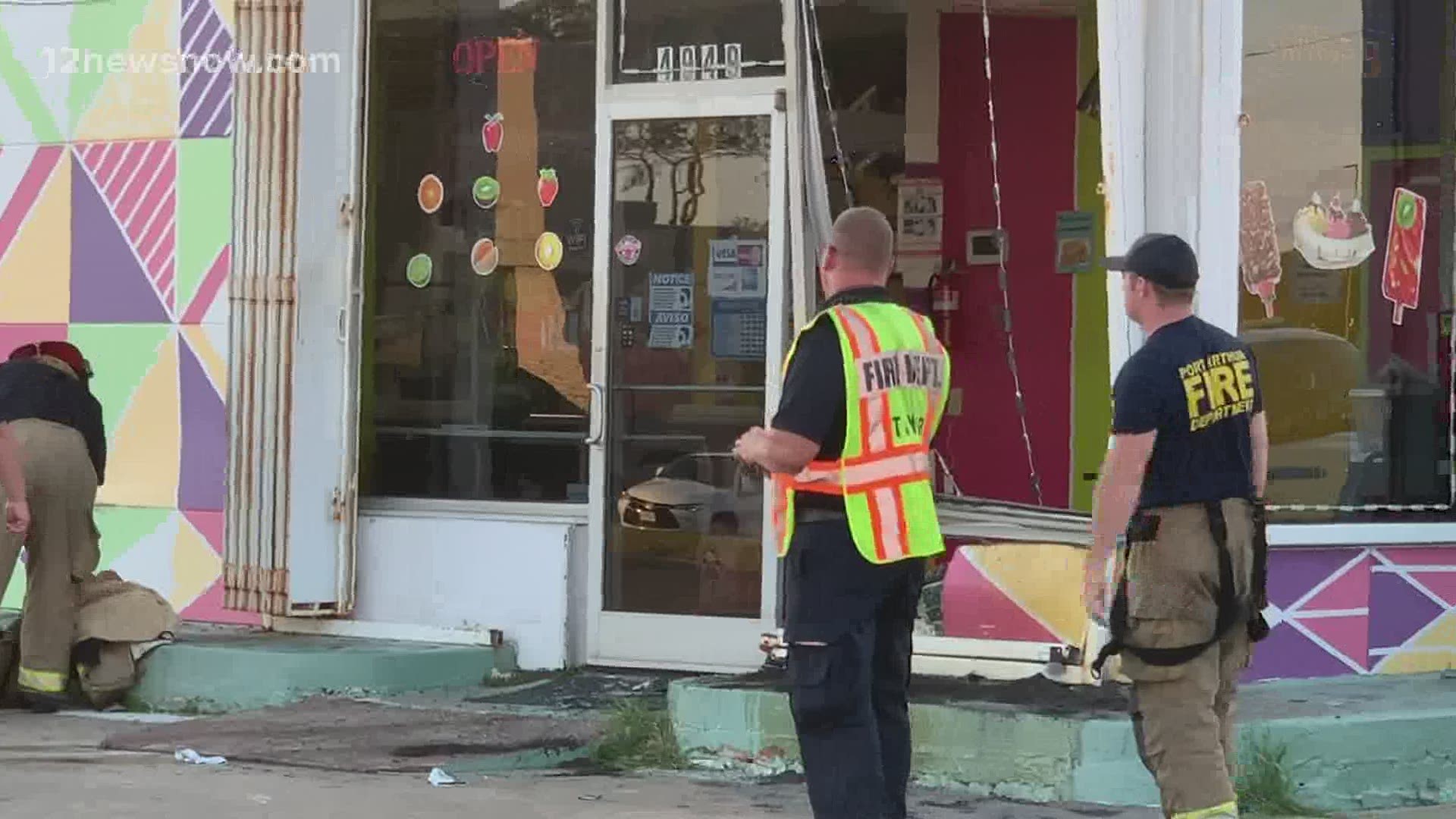 Port Arthur Police used the jaws of life to pull a driver from a car after it crashed into a yogurt shop in Port Arthur. The accident happened at 5:30 p.m. Thursday.