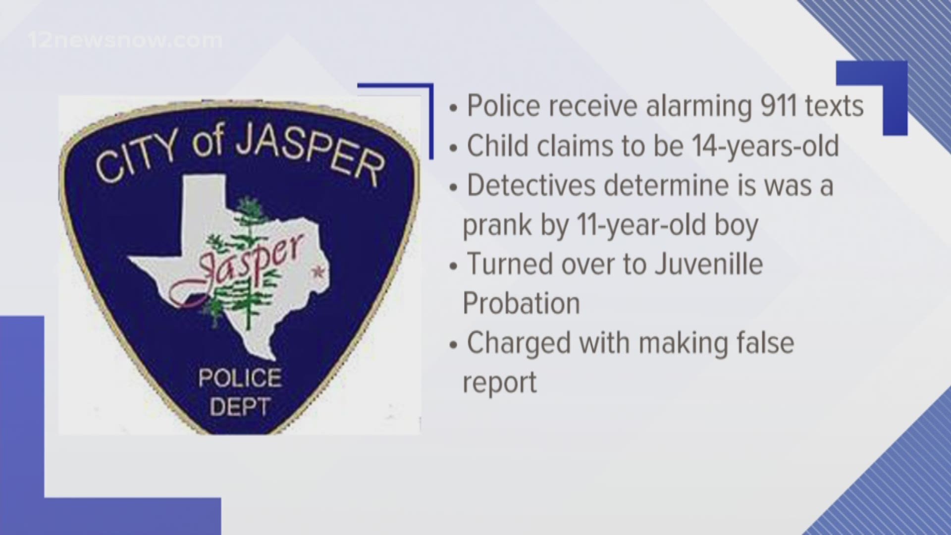 An 11-year-old boy is charged with making a false report after sending false messages to Jasper police.