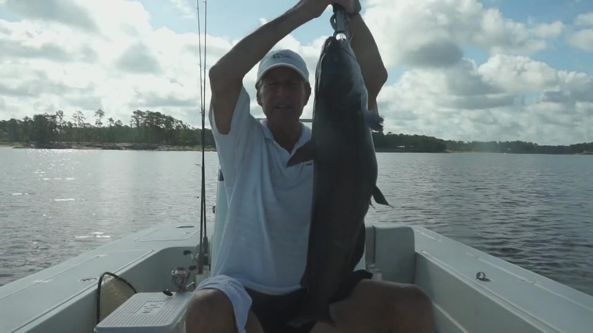 After a long hot day, JD battles with what he thought was a crappy but turned out to be an extremely large catfish.