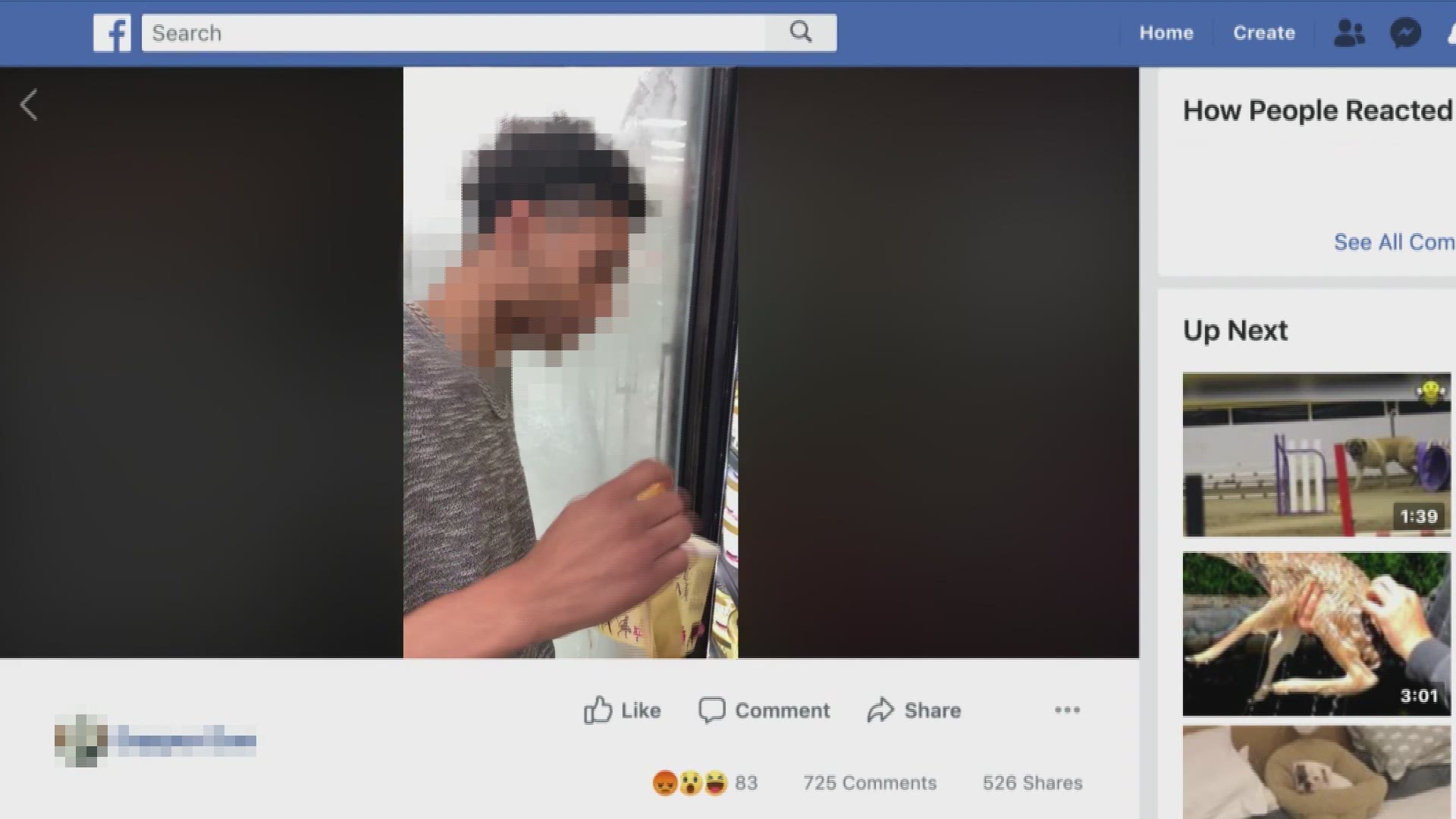 The video appears to show a man opening a freezer door and licking a Blue Bell carton.