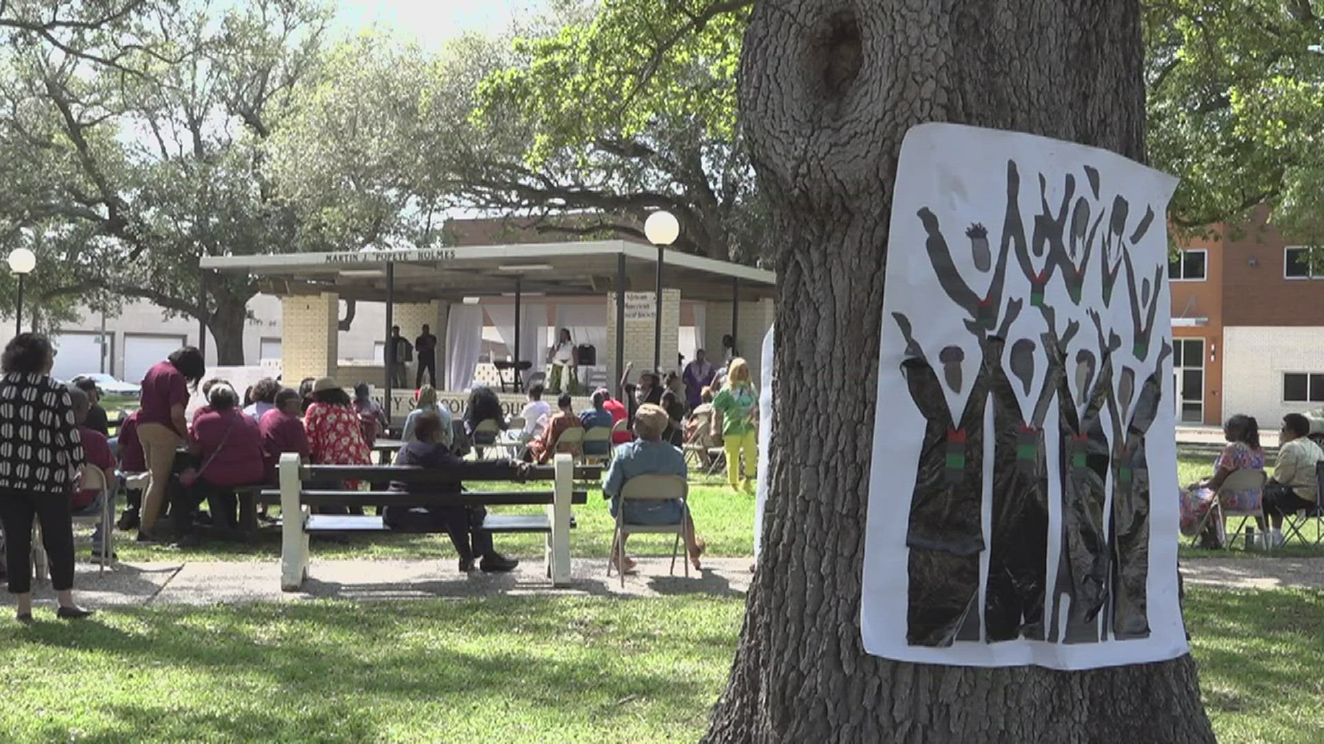 A historical marker was placed to commemorate the lives of African Ancestors who were transported through Sabine Pass, Texas between 1817 and 1837.