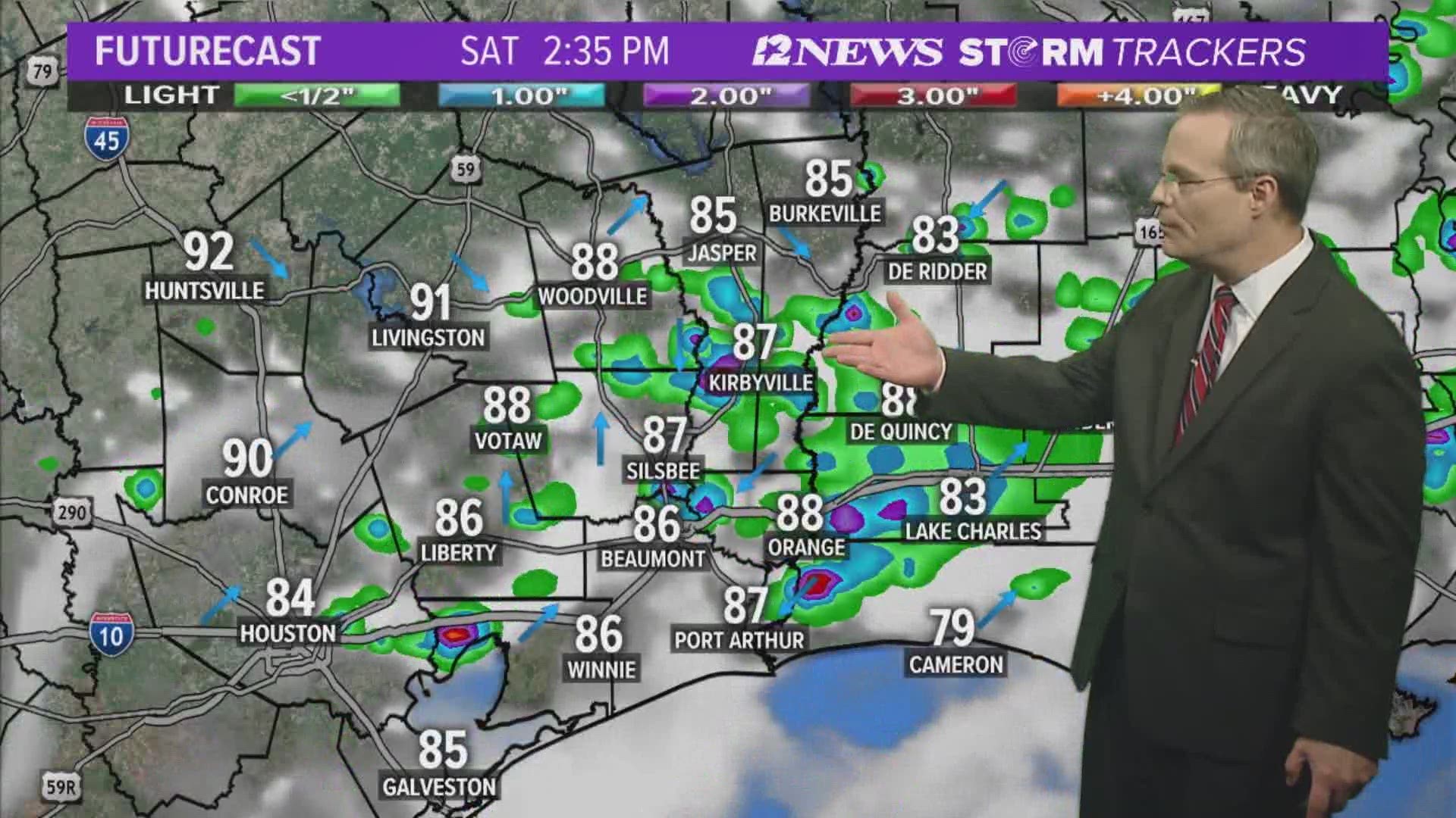 A stalling front, copious atmospheric moisture and instability will keep scattered showers and thunderstorms in the forecast this weekend in SE Texas.