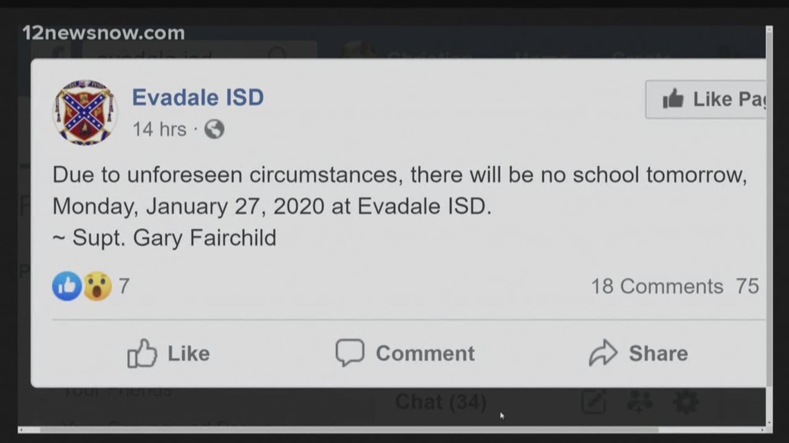 Evadale ISD cancels classes due to 'unforeseen circumstances