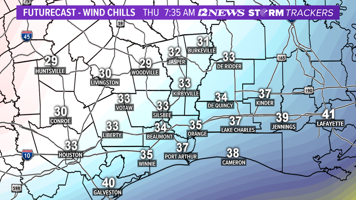 Sharply colder across Southeast Texas Thursday Morning