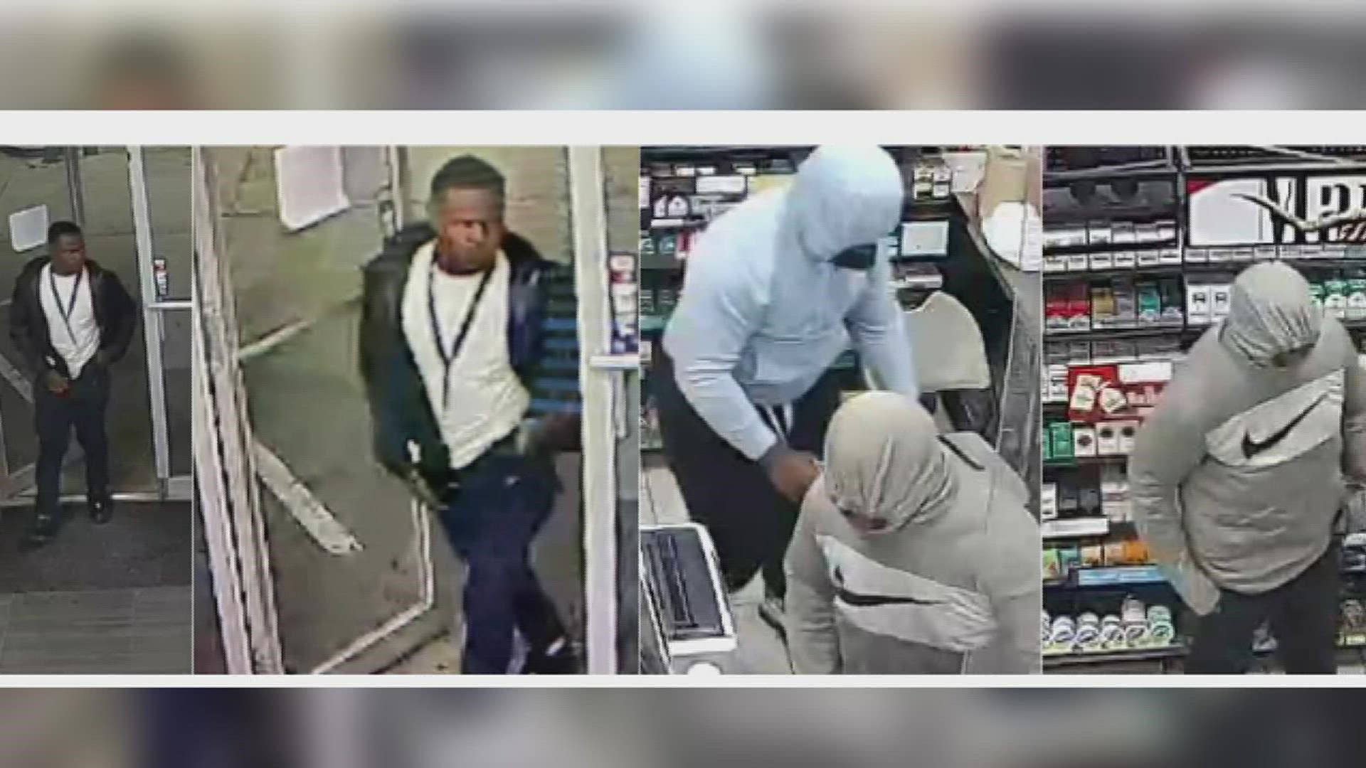 A store clerk told police two men walked into and one hit her with a gun.