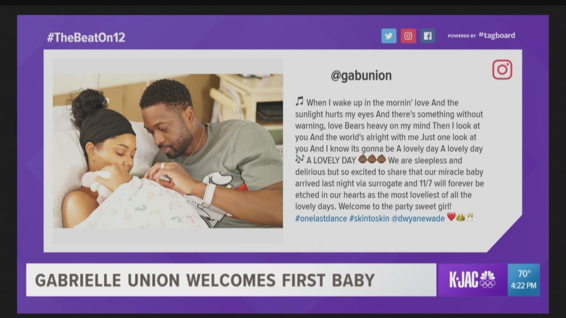 Gabrielle and Swayne used a surrogate. The announcement was made on Instagram.