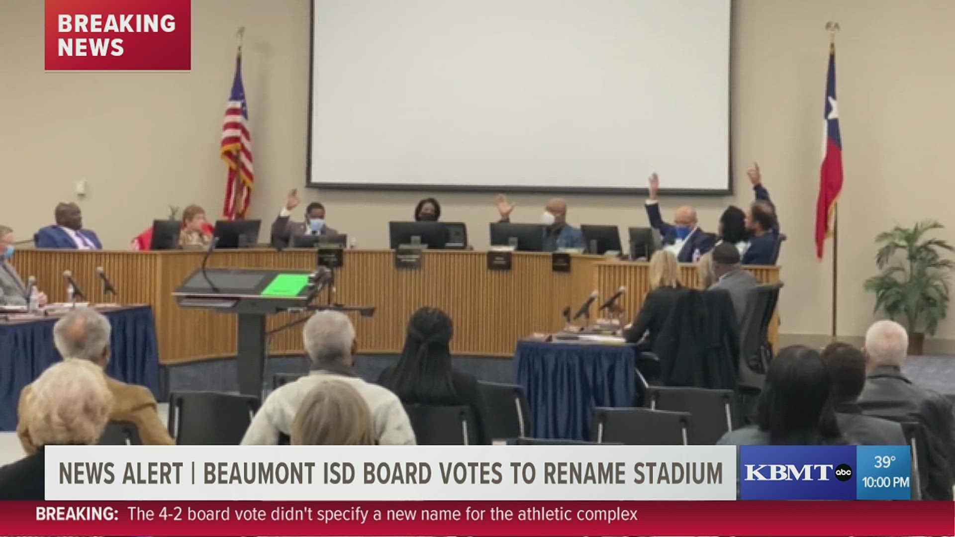 Beaumont ISD school board passes motion to change Memorial Stadium name in 4 2 vote