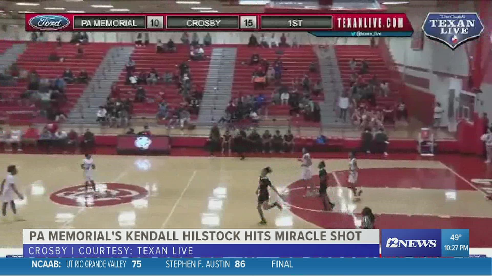 Port Arthur Memorial's Kendall Hilstock hits a buzzer-beater from his own free throw line