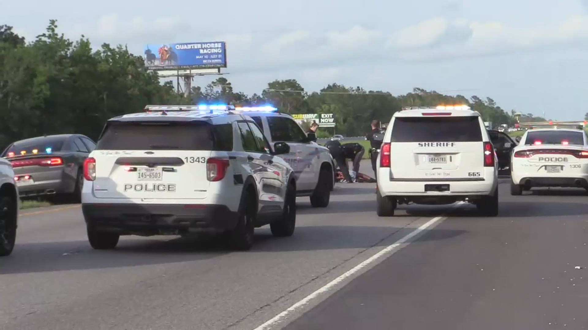 The chase began around 6 p.m. after an officer spotted a murder suspect on Interstate 10 in Chambers County.