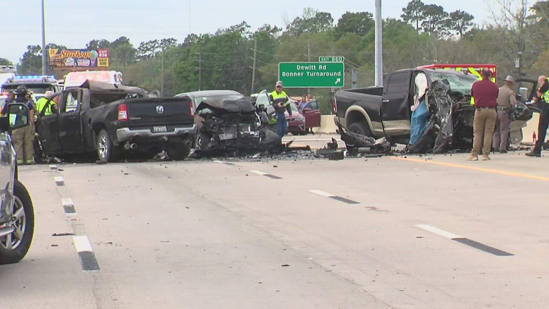 The collision took place on Interstate 10 east State Highway 105 and involved at least three vehicles.