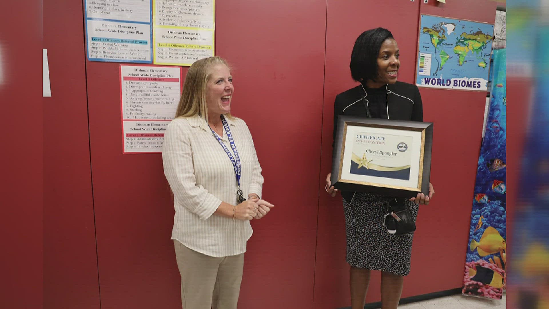 Beaumont Independent School District Teacher Cheryl Spangler was awarded this recognition after having spent 23 years at Dishman Elementary.