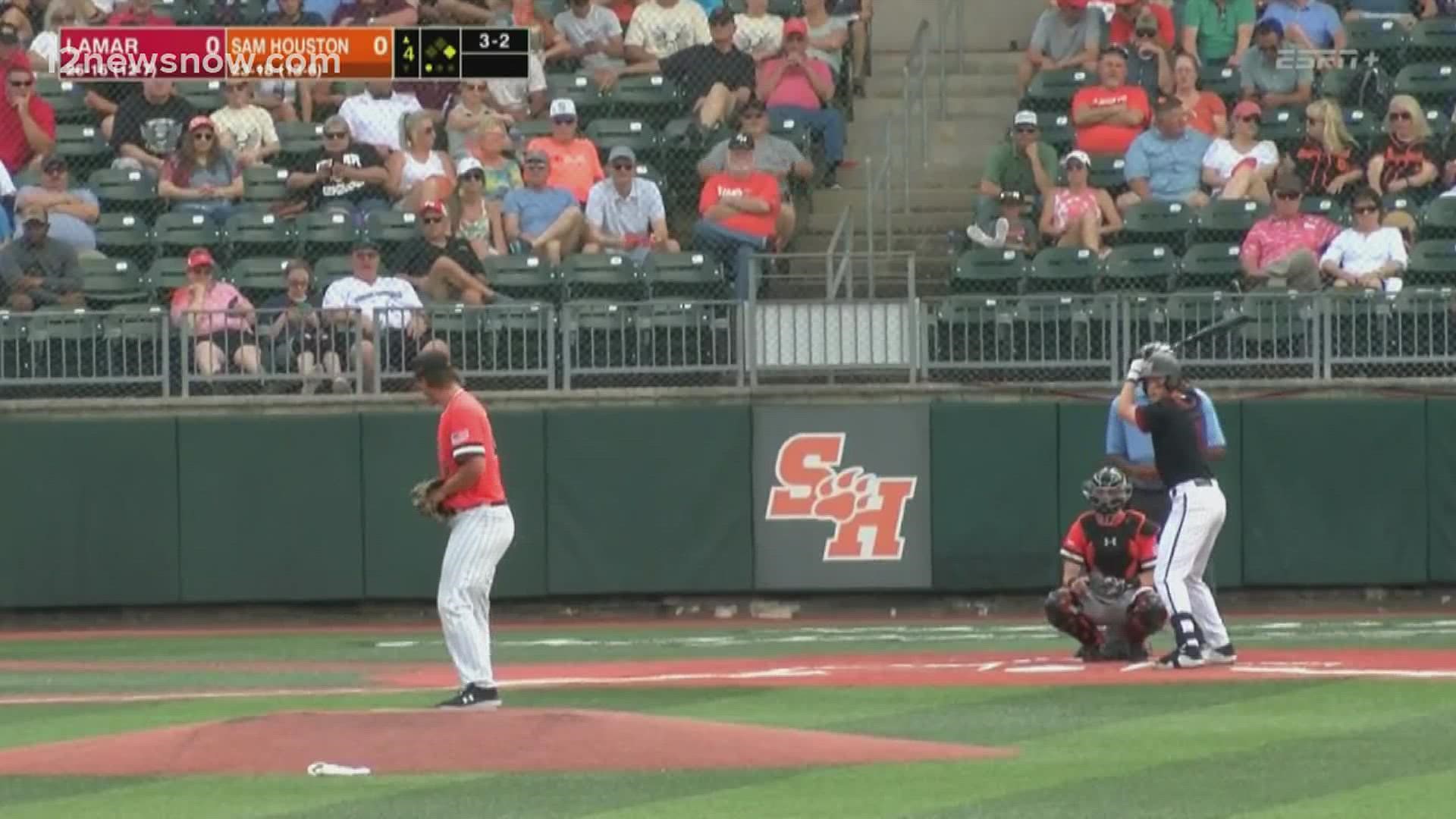 Sam Houston prevents Lamar from sweeping the series to remain at first place in the WAC Southwest.