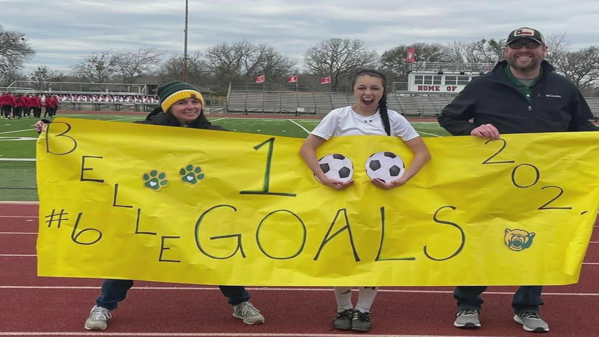 Annabelle Fisher, also known as Belle, earned her 100th goal in the Salado Eagle Classic against Fredericksburg.