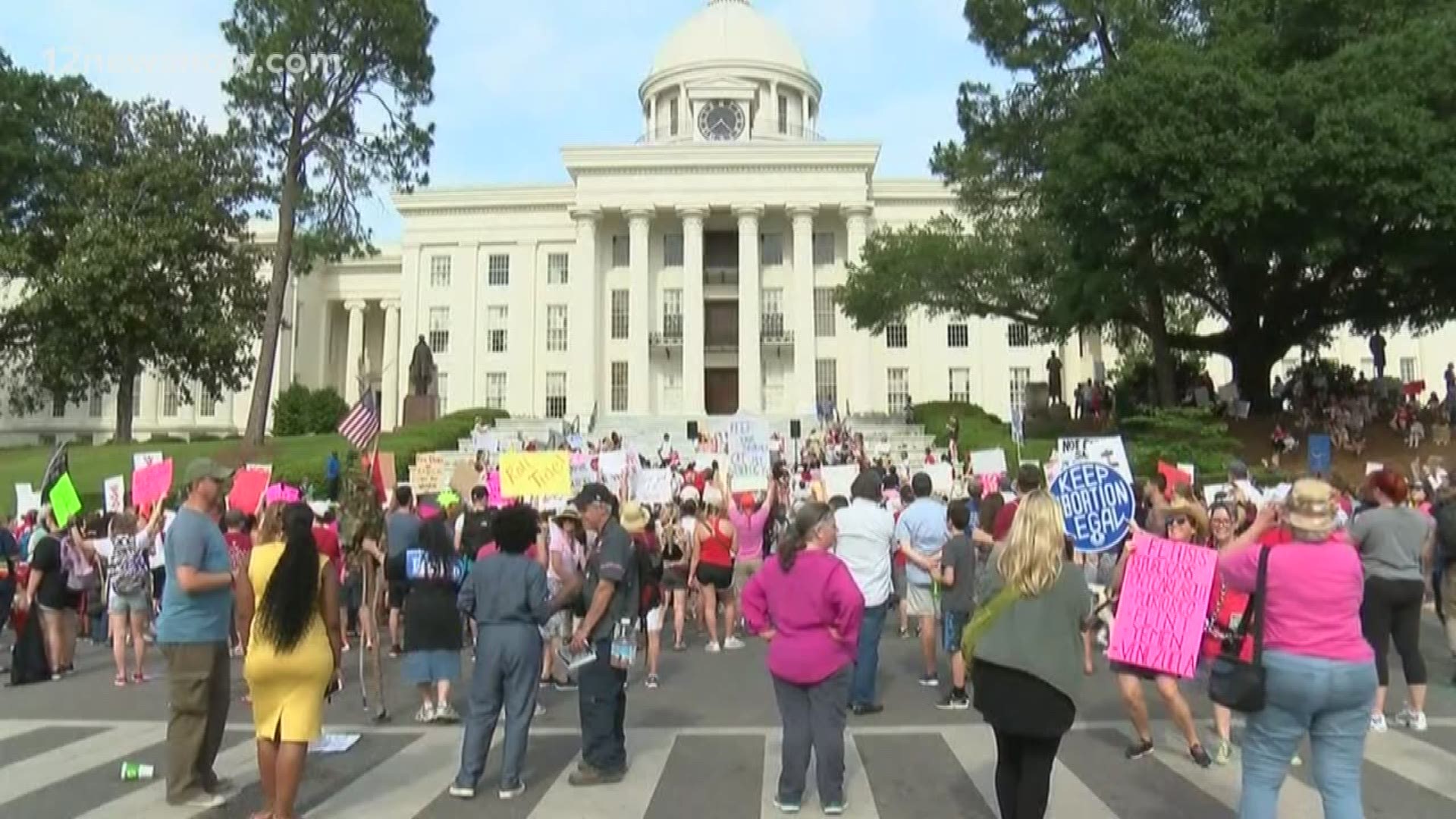 In Alabama, protesters took to the streets over the strict abortion ban passed last week. Rallies were held in five different areas including Montgomery and Birmingham. In Montgomery, hundreds of people marched to the Capitol steps. Organizers say the large turnout proves people do not feel represented by the government.